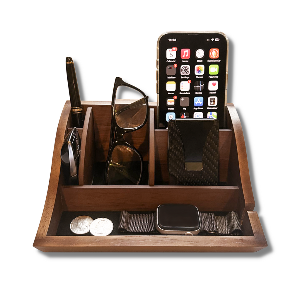 Storus Smart Valet Tray personal storage unit in walnut finish