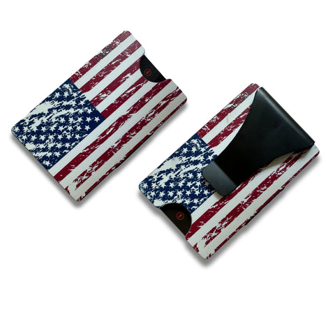 Smart Wallet Distressed American Flag  front and back shown side by side