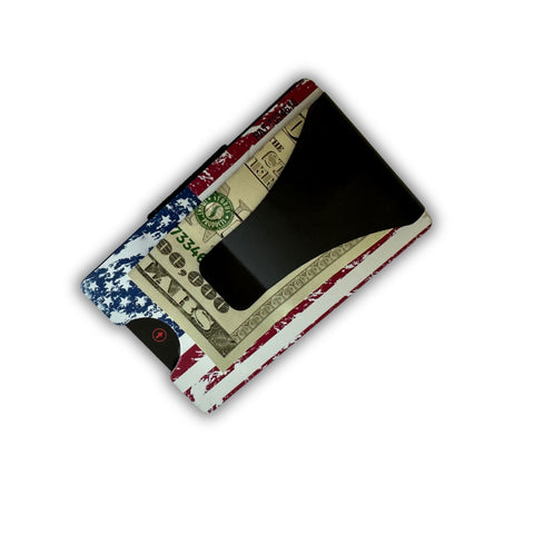 Smart Wallet Distressed American Flag clip side with cash
