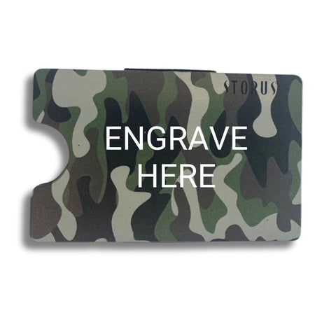 Smart Wallet Army Camouflage Print with Engraved Here on flat side