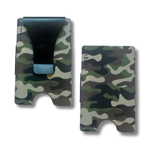 Storus Smart Wallet RFID blocking card holder money clip in green camouflage print