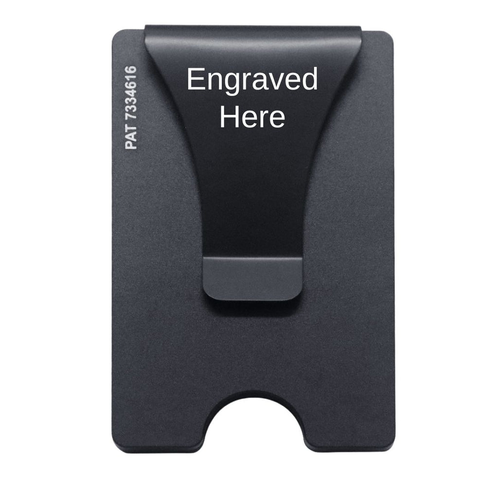 Smart Wallet Trackable RFID blocking card holder money clip with Engraved Here on the clip side