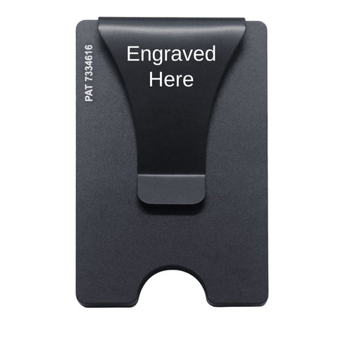 Smart Wallet Trackable RFID blocking card holder money clip with Engraved Here on the clip side