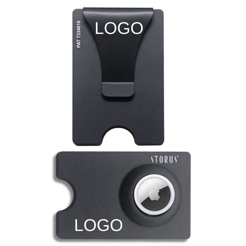 Smart Wallet Trackable with airtag compartment logo placement shown