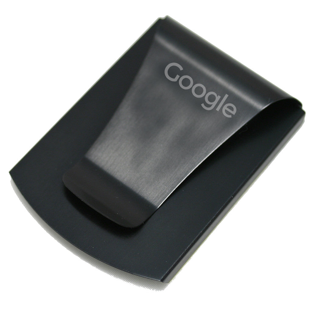 Storus® Promotions - Smart Money Clip Brushed Matte Black with Google engraving - designed by #ScottKaminski #Storus #jewelrycase #travelcase #PromotionalProducts #PromotionDistributors #Distributors #customizable #engravable #personalize