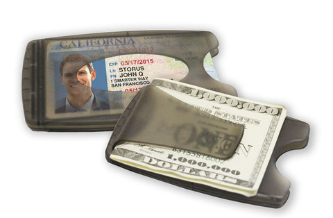 Storus® Promotions - Smart Money Clip Lite - charcoal color  - front and back shown side by side - designed by #ScottKaminski #Storus #wallet #moneyclips #mensaccessories #PromotionalIndustry #PromotionalProducts #PromotionDistributors #Distributors #customizable #engravable #personalize