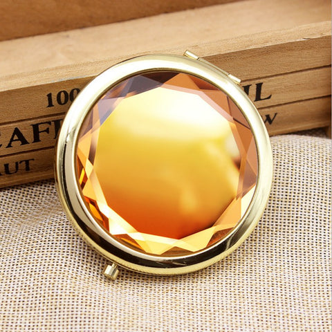 Mia Beauty Jeweled Compact mirror with gold metal and gold glass rhinestone
