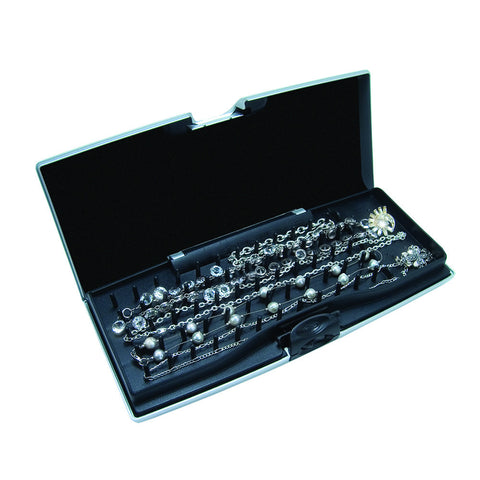 Storus® Promotions - Smart Jewelry Case - peg side filled with necklaces - designed by #ScottKaminski #Storus #jewelrycase #travelcase #PromotionalProducts #PromotionDistributors #Distributors #customizable #engravable #personalize