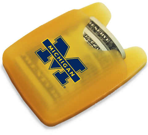 Storus® Jelly Wallets - orange color shown with University of Michigan print - #wallets #moneyclip #man #StorusPromotions #Storus #ScottKaminski #PromotionalIndustry #PromotionalProducts #PromotionDistributors #Distributors #customizable #engravable #personalize