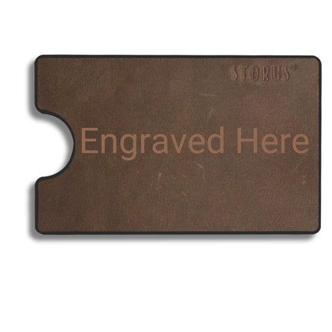 Smart Wallet Leather RFID blocking card holder money clip with Engraved Here on the flat side