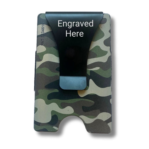 Smart Wallet Army Camouflage Print with Engraved Here on clip