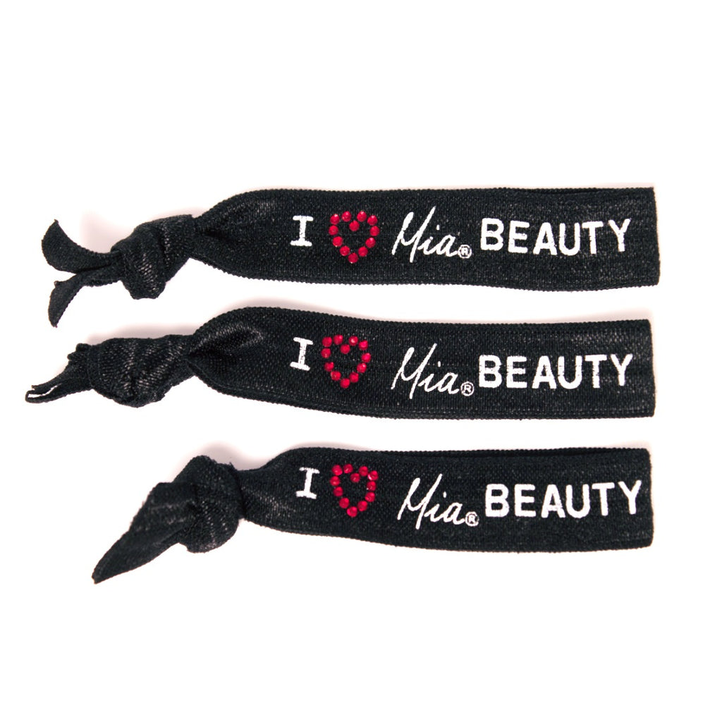 Mia® Tony Ties hair ties - I heart Mia Beauty promotion - invented by #MiaKaminski of #MiaBeauty #HairAccessories #ponytails #beauty #hair #PromotionalIndustry #PromotionalProducts #PromotionDistributors #Distributors #customizable #personalize #love #life #woman