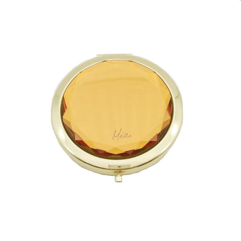 Mia Beauty Jeweled Compact mirror with gold metal and gold glass rhinestone