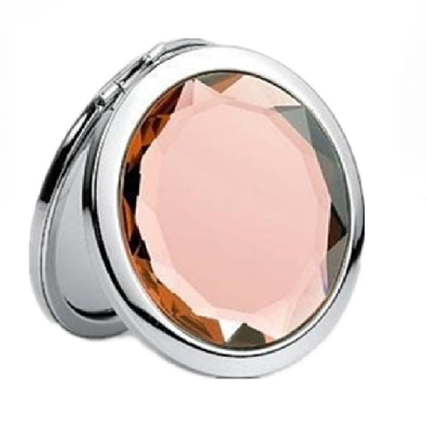 Mia® Jeweled Compact Mirror - peach rhinestone - invented by #MiaKaminski #MiaBeauty #Mirrors #CompactMirror #TravelMirror #purseMirror #Pretty #love #mothersday